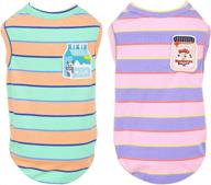 hooddeal 2-pack cotton striped dog shirts - stretchy, breathable, and sleeveless summer puppy and cat t-shirts in multi-colors (size xs) logo