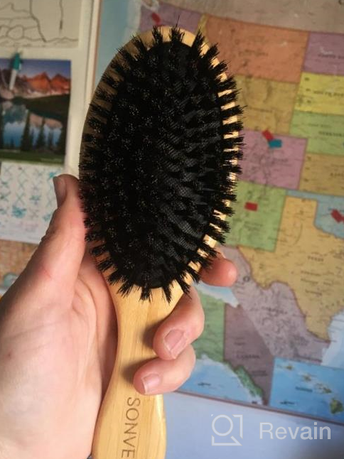 img 1 attached to Boar Bristle Hair Brush - Bamboo Natural Soft Hair Brushes For Men Women Kids - Boars Pure Set With Wooden Straightening Comb Short Travel Bag Brush For Hair Styling Smoothing Hairbrush review by Mark Bishop