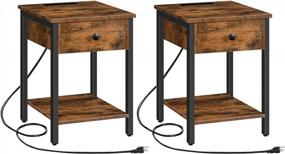 img 2 attached to Rustic Brown & Black End Tables With Charging Station & USB Ports - HOOBRO Set Of 2