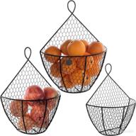 🐓 set of 3 country rustic brown metal chicken wire wall hanging fruit baskets for vegetables, produce, and more - mygift логотип