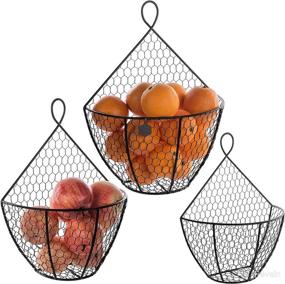 img 4 attached to 🐓 Set of 3 Country Rustic Brown Metal Chicken Wire Wall Hanging Fruit Baskets for Vegetables, Produce, and More - MyGift