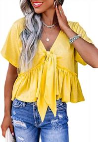 img 4 attached to Asvivid Women'S Summer Crop Top With Ruffle Hem And V-Neck Tie-Front - Boho Style Shirts In Sizes S-XXL