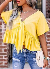 img 2 attached to Asvivid Women'S Summer Crop Top With Ruffle Hem And V-Neck Tie-Front - Boho Style Shirts In Sizes S-XXL
