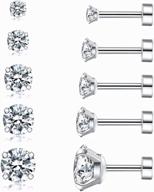 5 pairs hypoallergenic cubic zirconia stud earrings for women men girls - statement cartilage fashion surgical steel helix логотип