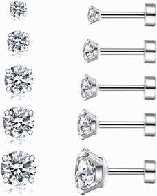 img 4 attached to 5 Pairs Hypoallergenic Cubic Zirconia Stud Earrings For Women Men Girls - Statement Cartilage Fashion Surgical Steel Helix