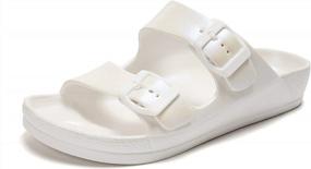 img 4 attached to Adjustable And Comfortable: LUFFYMOMO Women'S Slip-On Double Buckle Sandals With Eva Footbed
