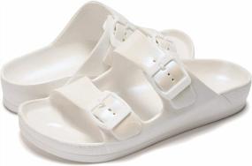 img 1 attached to Adjustable And Comfortable: LUFFYMOMO Women'S Slip-On Double Buckle Sandals With Eva Footbed
