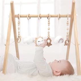 img 3 attached to 👶 WOOD CITY Foldable Wooden Baby Play Gym: Enhance Infants' Senses with 6 Hanging Sensory Toys, Perfect Baby Gift for Boys and Girls (Natural Wood)