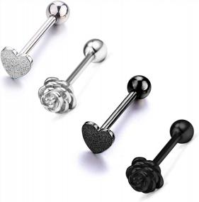 img 2 attached to 14G Heart & Rose Shape Stainless Steel Tongue Rings Barbells Piercing Jewelry