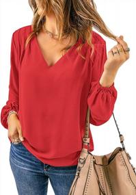 img 4 attached to Stylish Business Casual Tops For Women: GRAPENT Pleated V Neck Blouses With Long Sleeve.