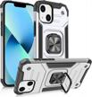 skycase ultra slim dual layer protective case with ring kickstand for iphone 13 pro max 5g 6.7 inch 2021, supports magnetic car mount, silver logo