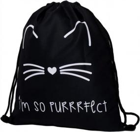 img 2 attached to Набор из 2 предметов LOOMILOO Drawstring Backpack - водонепроницаемый, прочный рюкзак с принтом для кошек, спортивная сумка
