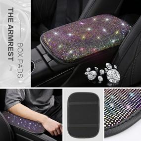 img 2 attached to 💎 Sparkling Diamond Bling Steering Wheel Cover for Women - Universal Fit 15 Inch | Shiny Auto Center Console & Gear Protective Set | Colourful Crystal Sticker & Coasters Included