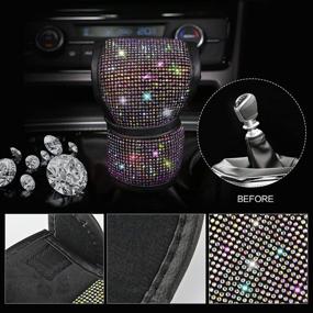 img 1 attached to 💎 Sparkling Diamond Bling Steering Wheel Cover for Women - Universal Fit 15 Inch | Shiny Auto Center Console & Gear Protective Set | Colourful Crystal Sticker & Coasters Included