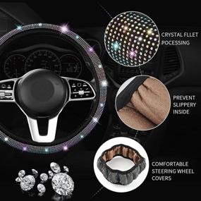 img 3 attached to 💎 Sparkling Diamond Bling Steering Wheel Cover for Women - Universal Fit 15 Inch | Shiny Auto Center Console & Gear Protective Set | Colourful Crystal Sticker & Coasters Included