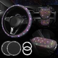 💎 sparkling diamond bling steering wheel cover for women - universal fit 15 inch | shiny auto center console & gear protective set | colourful crystal sticker & coasters included логотип