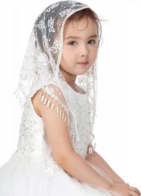 img 1 attached to Stunning Pamor Triangle Lace First Communion Veils For Girls To Elevate Your Latin Mass Church Experience