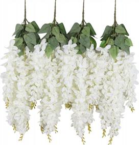 img 4 attached to Pack Of 4 Artificial White Wisteria Flower Vines, 2.13 Feet Each, Perfect For Home, Party And Wedding Decorations - Duovlo Silk Wisteria String Bush