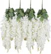 pack of 4 artificial white wisteria flower vines, 2.13 feet each, perfect for home, party and wedding decorations - duovlo silk wisteria string bush logo