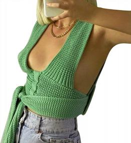 img 4 attached to Irregular Solid Color Knit Sweater Vest For Women | Sleeveless Crop Top Streetwear | DIY Knitwear Tank