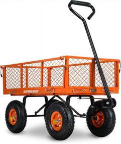 img 4 attached to Utility Wagon With All-Terrain Tires And Folding Side Panels - 400 Lbs Capacity For Outdoor, Garden, Beach, Construction, And Wood Hauling By SuperHandy