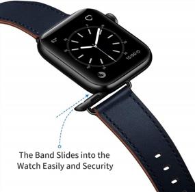img 1 attached to OUHENG Compatible With Apple Watch Band 49Mm 45Mm 44Mm 42Mm, Genuine Leather Band Replacement Strap Compatible With Apple Watch Ultra Series 8/7/6/5/4/3/2/1/SE2/SE, Dark Blue Band With Black Adapter