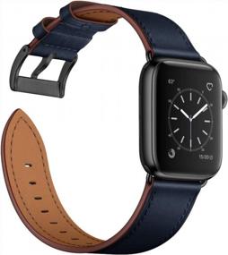 img 2 attached to OUHENG Compatible With Apple Watch Band 49Mm 45Mm 44Mm 42Mm, Genuine Leather Band Replacement Strap Compatible With Apple Watch Ultra Series 8/7/6/5/4/3/2/1/SE2/SE, Dark Blue Band With Black Adapter