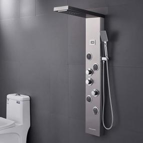 img 3 attached to ROVATE LED Shower Panel Tower System With Rainfall Shower, Multi-Function Massage, Handheld And Temperature Display, Brushed Finish - Includes Tub Spout And 3 Modes