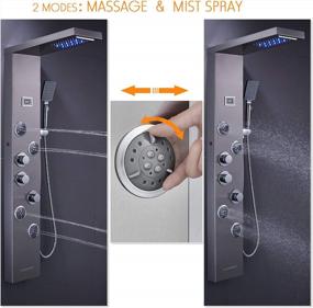 img 1 attached to ROVATE LED Shower Panel Tower System With Rainfall Shower, Multi-Function Massage, Handheld And Temperature Display, Brushed Finish - Includes Tub Spout And 3 Modes