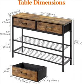 img 3 attached to Lifewit 39.4” Console Entryway Table With 2 Fabric Drawers, 3-Tier Industrial Sofa Storage Shelves For Hallway, Living Room, Bedroom - Rustic Brown Wood Top & Metal Frame - Easy Assembly