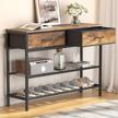 lifewit 39.4” console entryway table with 2 fabric drawers, 3-tier industrial sofa storage shelves for hallway, living room, bedroom - rustic brown wood top & metal frame - easy assembly logo