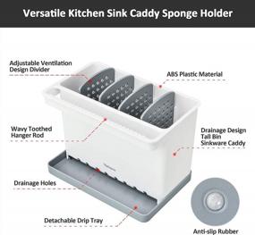 img 3 attached to 🧽 YOHOM Kitchen Sink Caddy Sponge Holder Organizer Brush Holder + Sink Drain Tray - 2-in-1 Sinkware Caddy with 4 Adjustable Dividers for Kitchen Dish Sponge Storage