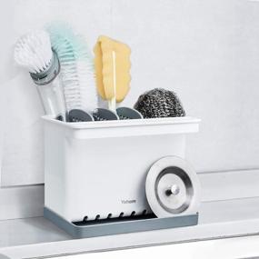 img 4 attached to 🧽 YOHOM Kitchen Sink Caddy Sponge Holder Organizer Brush Holder + Sink Drain Tray - 2-in-1 Sinkware Caddy with 4 Adjustable Dividers for Kitchen Dish Sponge Storage