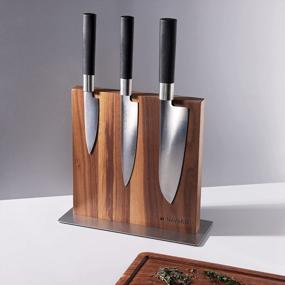 img 3 attached to Organize Your Kitchen Knives And Utensils With Navaris Wood Magnetic Knife Block - Double Sided Magnetic Holder In Walnut Wood