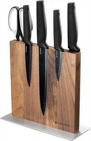 img 4 attached to Organize Your Kitchen Knives And Utensils With Navaris Wood Magnetic Knife Block - Double Sided Magnetic Holder In Walnut Wood