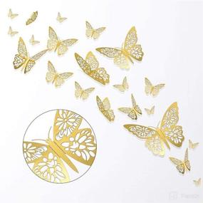 img 2 attached to 🦋 Enhance Your Space with Butterfly Wall Decor Sticker Wall Decal - 48 Pcs Gold 3D Art Removable Mural Decoration for Kids Bedroom, Home, Party, Nursery, Classroom, and Offices Décor