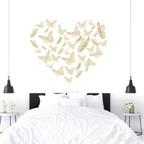 img 1 attached to 🦋 Enhance Your Space with Butterfly Wall Decor Sticker Wall Decal - 48 Pcs Gold 3D Art Removable Mural Decoration for Kids Bedroom, Home, Party, Nursery, Classroom, and Offices Décor