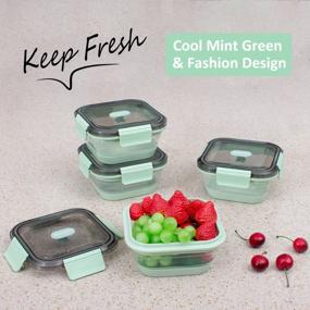 img 3 attached to Annaklin Collapsible Food Storage Containers With Lid & Air Vent, Transparent Stacking Silicone Collapsible Meal Prep Container Set, Microwave Freezer Dishwasher Safe, Square, Set Of 4, Mint Green