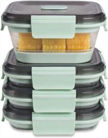 img 4 attached to Annaklin Collapsible Food Storage Containers With Lid & Air Vent, Transparent Stacking Silicone Collapsible Meal Prep Container Set, Microwave Freezer Dishwasher Safe, Square, Set Of 4, Mint Green