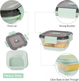 img 1 attached to Annaklin Collapsible Food Storage Containers With Lid & Air Vent, Transparent Stacking Silicone Collapsible Meal Prep Container Set, Microwave Freezer Dishwasher Safe, Square, Set Of 4, Mint Green