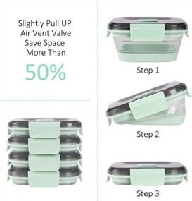 img 2 attached to Annaklin Collapsible Food Storage Containers With Lid & Air Vent, Transparent Stacking Silicone Collapsible Meal Prep Container Set, Microwave Freezer Dishwasher Safe, Square, Set Of 4, Mint Green