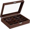 bewishome brown sunglasses organizer: 8-slot eyeglasses storage box with clear glass top and faux leather for men (model ssh38z) logo