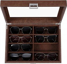 img 1 attached to Bewishome Brown Sunglasses Organizer: 8-Slot Eyeglasses Storage Box With Clear Glass Top And Faux Leather For Men (Model SSH38Z)