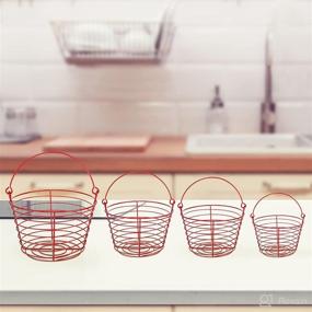 img 2 attached to Versatile 4-Piece Chicken Wire Egg Basket Set: Red Metal Storage Basket for Collecting Eggs, Fruit, and Food