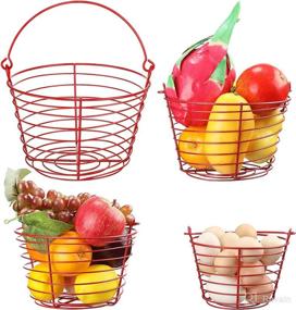 img 4 attached to Versatile 4-Piece Chicken Wire Egg Basket Set: Red Metal Storage Basket for Collecting Eggs, Fruit, and Food