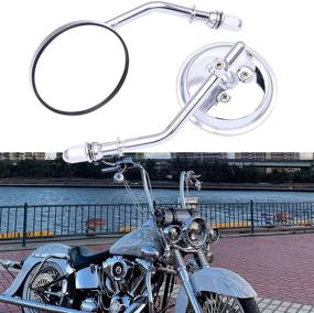 img 4 attached to Chrome Motorcycle Round Sportster Mirrors Rear View Compatible With Harley Davidson Fatboy Dyna Street Glide Road King Softail