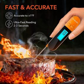 img 1 attached to Befano Instant Read Digital Meat Thermometer - Waterproof, Backlit Display & Magnet For Kitchen Cooking, Grilling, BBQs & More - Orange