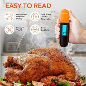 img 2 attached to Befano Instant Read Digital Meat Thermometer - Waterproof, Backlit Display & Magnet For Kitchen Cooking, Grilling, BBQs & More - Orange