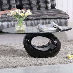 img 3 attached to Современный черный овальный стеклянный журнальный столик с круглым полым основанием - идеально подходит для домашней мебели для гостиной!