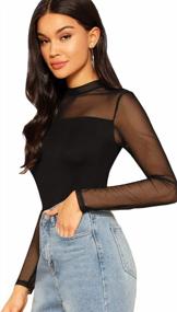 img 2 attached to Elegant Women'S Blouse Tops With Mesh Insert And Long Sleeves